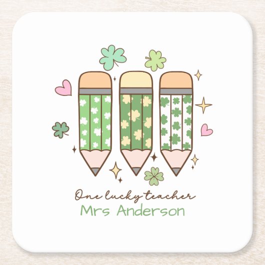 Custom One Lucky Teacher School Party Rechteckiger Pappuntersetzer (Vorderseite)