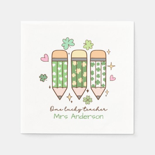 Custom One Lucky Teacher School Party Serviette (Vorderseite)