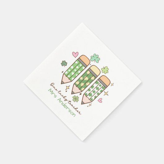 Custom One Lucky Teacher School Party Serviette (Ecke)