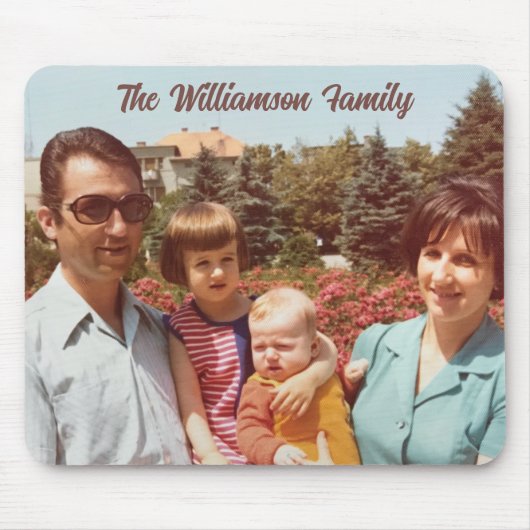 Custom One Photo Family Name Retro Script Simple Mousepad (Vorne)