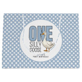 Custom One Silly Goose 1st Birthday Plaid Pattern Große Geschenktüte (Vorderseite)