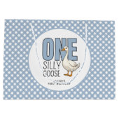 Custom One Silly Goose 1st Birthday Plaid Pattern Große Geschenktüte (Rückseite)