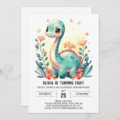 Custom Online Pastel Dinosaur Geburtstag Einladung (Vorne/Hinten)