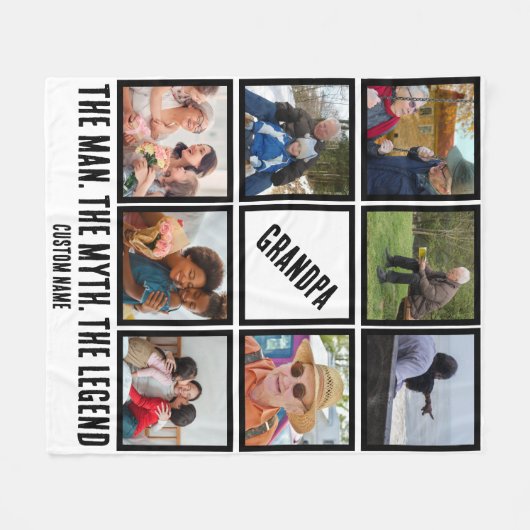 Custom Opa der Mann Mythos Legende 8 Foto Collage Fleecedecke (Vorderseite (Horizontal))
