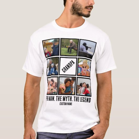 Custom Opa der Mann Mythos Legende 8 Foto Collage T-Shirt (Vorderseite)