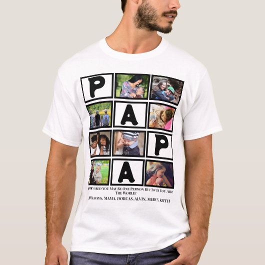 Custom Opa Vathers Day Papa 9 FotoCollage T-Shirt (Vorderseite)