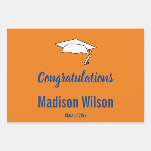 Custom Orange Abschluss Herzlichen Glückwunsch Geschenkpapier Set (Vorderseite)