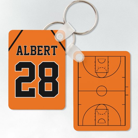 Custom Orange & Black Basketball Court und Jersey Schlüsselanhänger