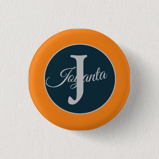 Custom orange greay blue Monogram Elegant Button (Vorderseite)