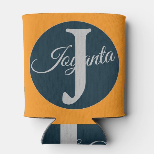 Custom orange greay blue Monogram Elegant Dosenkühler (Rückseite)