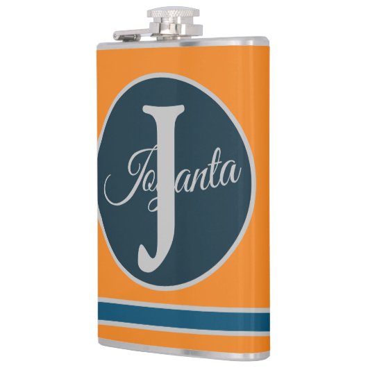 Custom  orange greay blue Monogram Elegant Flachmann (Links)