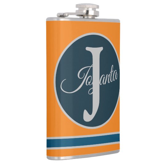 Custom  orange greay blue Monogram Elegant Flachmann (Rechts)