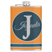 Custom  orange greay blue Monogram Elegant Flachmann (Vorderseite)