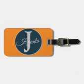 Custom  orange greay blue Monogram Elegant Gepäckanhänger (Vorderseite horizontal)
