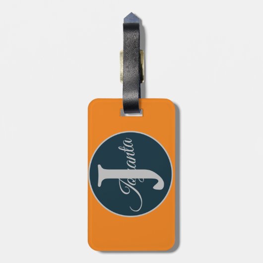 Custom  orange greay blue Monogram Elegant Gepäckanhänger (Rückseite vertikal)