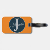 Custom orange greay blue Monogram Elegant Gepäckanhänger (Rückseite horizontal)
