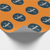 Custom orange greay blue Monogram Elegant Geschenkpapier (Ecke)