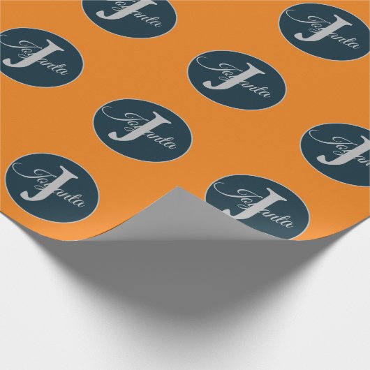 Custom  orange greay blue Monogram Elegant Geschenkpapier (Ecke)