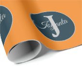 Custom orange greay blue Monogram Elegant Geschenkpapier (Rolleneckpunkt)