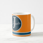 Custom orange greay blue Monogram Elegant Kaffeetasse (VorderseiteRechts)