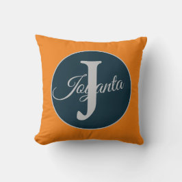 Custom  orange greay blue Monogram Elegant Kissen