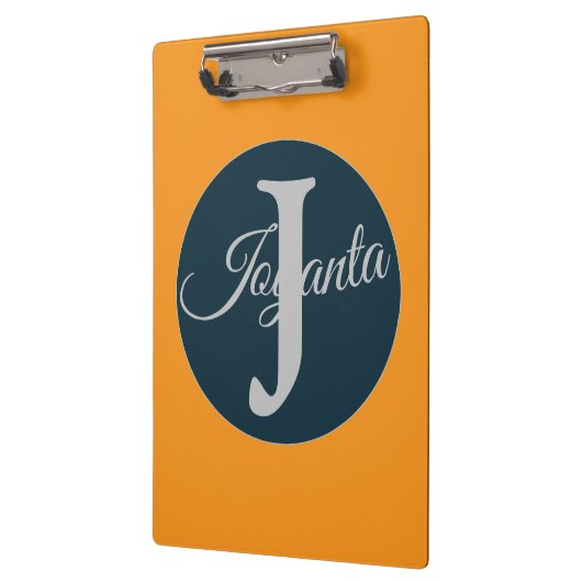 Custom  orange greay blue Monogram Elegant Klemmbrett (Links)