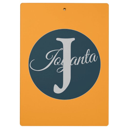 Custom  orange greay blue Monogram Elegant Klemmbrett (Rückseite)