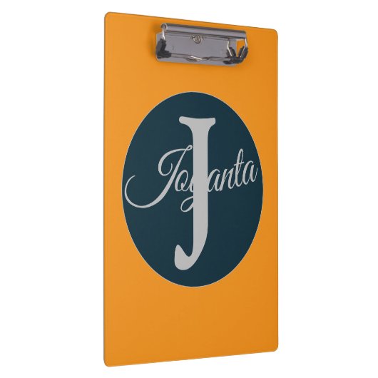 Custom  orange greay blue Monogram Elegant Klemmbrett (Rechts)