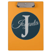 Custom  orange greay blue Monogram Elegant Klemmbrett (Vorderseite)