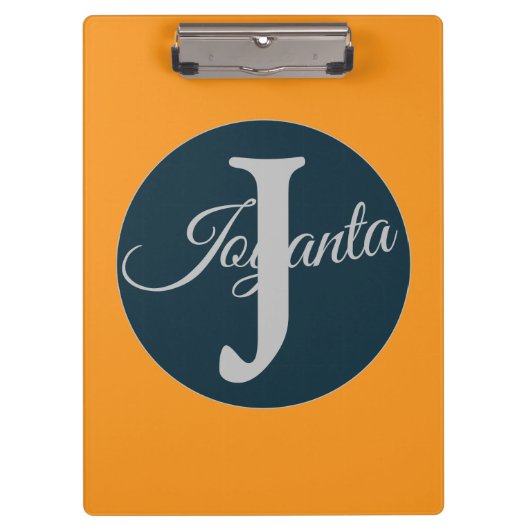 Custom orange greay blue Monogram Elegant Klemmbrett (Vorderseite)