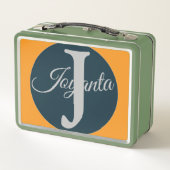 Custom orange greay blue Monogram Elegant Metall Brotdose (Rückseite)