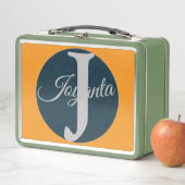 Custom orange greay blue Monogram Elegant Metall Brotdose (Beispiel)