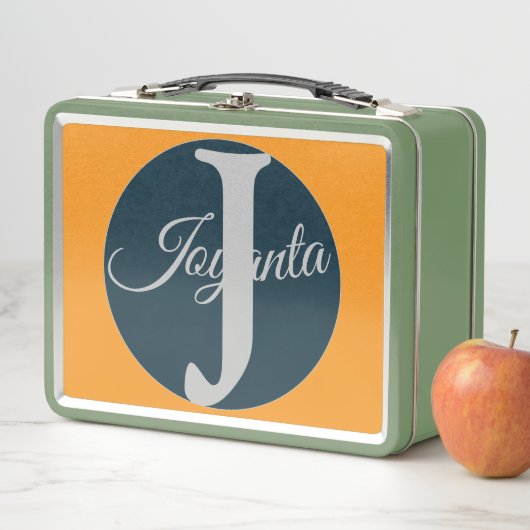 Custom  orange greay blue Monogram Elegant Metall Brotdose (Beispiel)