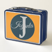 Custom  orange greay blue Monogram Elegant Metall Brotdose (Rückseite)