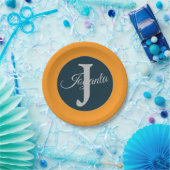 Custom orange greay blue Monogram Elegant Pappteller (Party)
