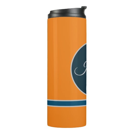 Custom orange greay blue Monogram Elegant Thermosbecher (Nach links gedreht)