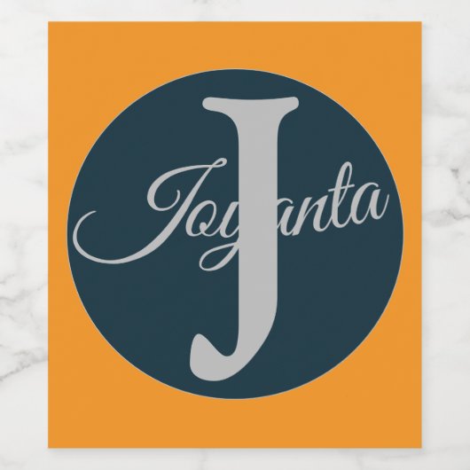 Custom orange greay blue Monogram Elegant Weinetikett (Einzelnes Label)