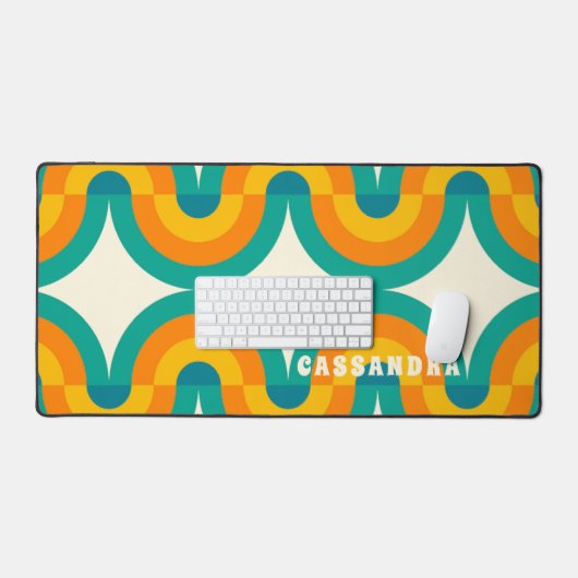 Custom Orange Green Aquamarin Blue Wavy Art Muster Schreibtischunterlage (Tastatur & Maus)