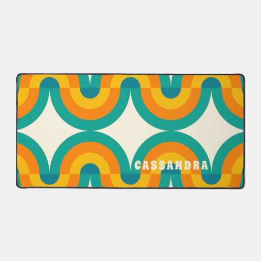 Custom Orange Green Aquamarin Blue Wavy Art Muster Schreibtischunterlage (Vorderseite)
