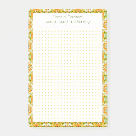 Custom Orange Green Dot Grid Garden Layoutplaner Post-it Klebezettel (Vorderseite)