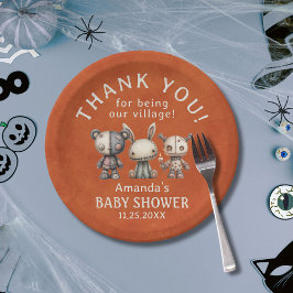 Custom Orange Halloween nimmt Village Baby Dusche Pappteller