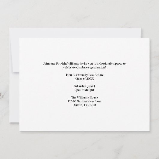 Custom Orange Law School Abschluss Foto Party Einladung (Rückseite)