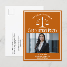 Custom Orange Law School Abschluss Foto Party Einladungspostkarte