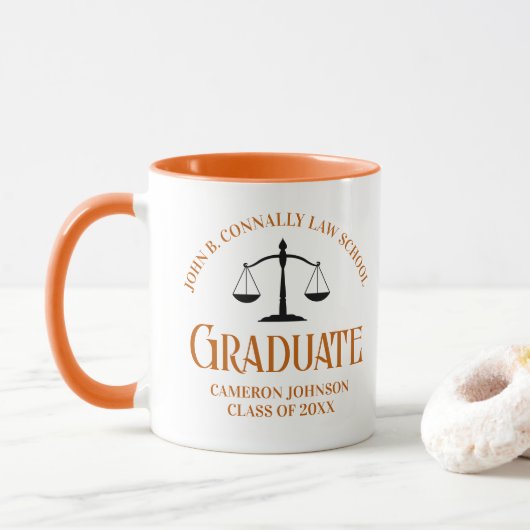 Custom Orange Law School Abschluss Keepake Tasse (Mit Donut)