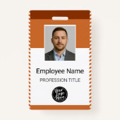 Custom Orange Modern Photo Employee Name Barcode Ausweis (Vorderseite)