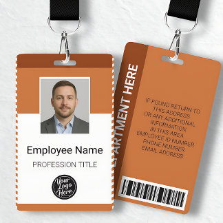 Custom Orange Modern Photo Employee Name Barcode Ausweis