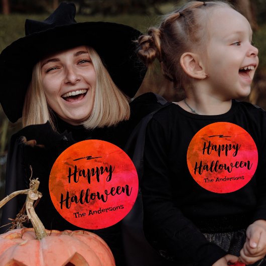 Custom Orange und Black Full Moon Happy Halloween Hoodie