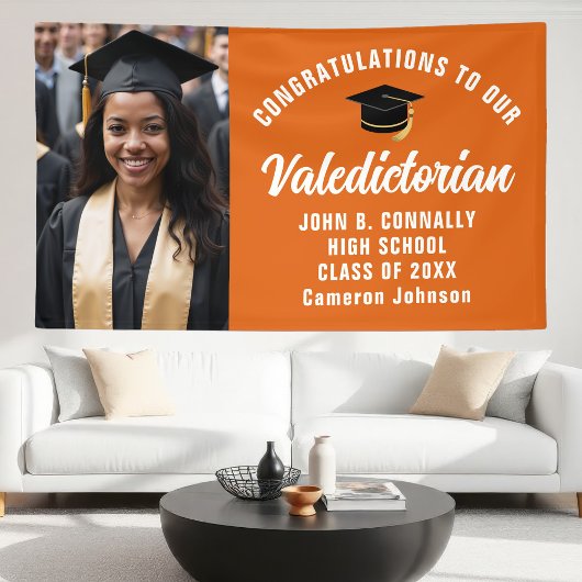 Custom Orange Valedictorian Foto Graduation Party Banner