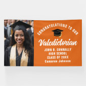 Custom Orange Valedictorian Foto Graduation Party Banner (Horizontal)