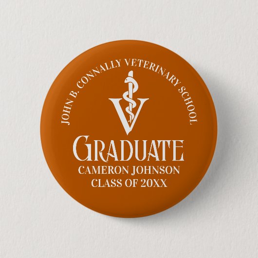 Custom Orange Veterinary School Graduation Party Button (Vorderseite)